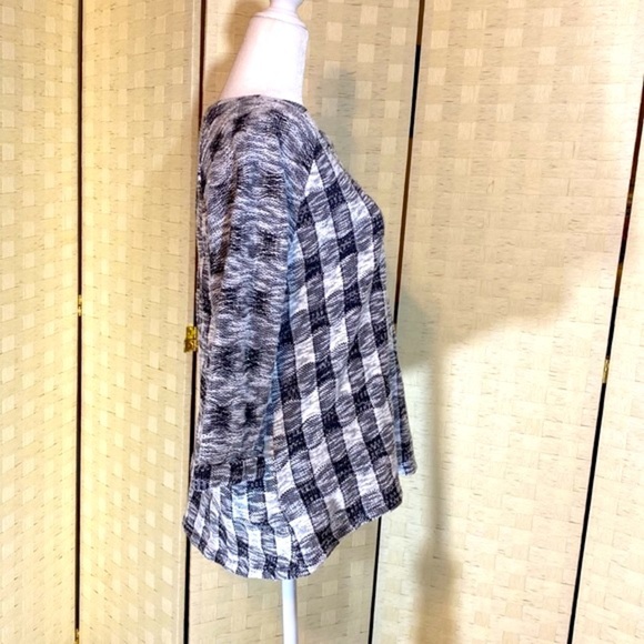 SHANNON FORD NEW YORK Black & White CHECKERED SWEATER Hi Low Hem Sz M EUC - Picture 5 of 12